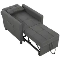 HOMCOM Fotoliu Pat Single 3 în 1 din Material Textil Tip In și Lemn cu Spătar Reclinabil, Pernă, Buzunare, Gri | Aosom Romania