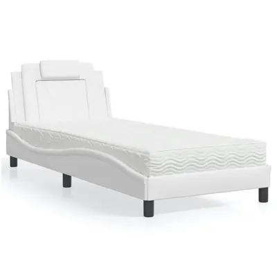 vidaXL Pat, Viana, cu saltea, alb, 80x200 cm, piele ecologică
