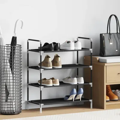 vidaXL Raft încălțăminte cu 4 rafturi, Metal și textil nețesut, Negru