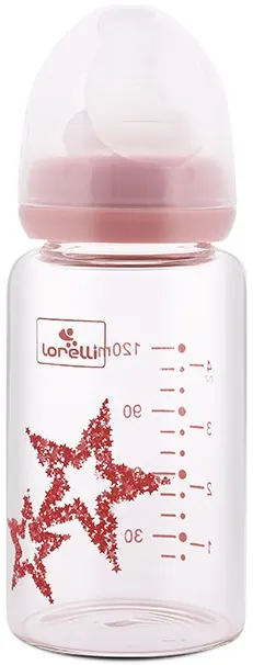 Biberon de sticlă pentru bebeluși Lorelli - Anti Colic, 120 ml, Blush Pink