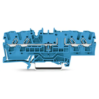 4-conductor through terminal block; 2.5 mm²; with test option; same profile as 4-conductor disconnect terminal block; side and center marking; for DIN-rail 35 x 15 and 35 x 7.5; Push-in CAGE CLAMP®; 2,50 mm²; blue
