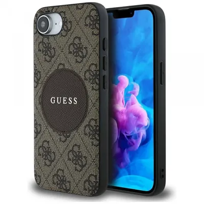 Husa MagSafe pentru Apple iPhone 17e / 16e, Guess, 4G Circle Classic Logo, Maro