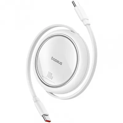 Cablu Date si Incarcare USB-C - USB-C Baseus Free2Draw Mini Retractable, 100W, 1m, Alb P10364500211-00