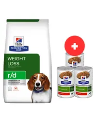 HILL'S Prescription Diet r/d Weight Reduction with Chicken Adult 10 kg hrana caine obez + 3 x 370g conserva hrana GRATIS