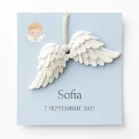 Mărturie personalizată botez – aripi de înger din ceramică, odorizant 9×3,5 cm - Cu sticluță parfum 3 ml