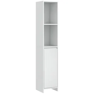 HOMCOM Dulap de Baie cu Dulăpior și 2 Compartimente Deschise, Mobilier Baie cu Spațiu de Depozitare, 30x30x160 cm, Alb | Aosom Romania