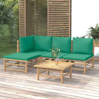 Gossi set mobilier de gradina cu perne verzi, 5 piese, bambus