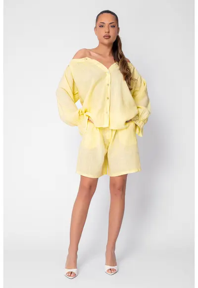 Set Camasa si Pantaloni scurti din 100% in Yellow 21315 - Galben