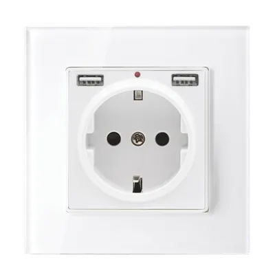 German Type Socket 16a With 2xusb Glass Frame Wh