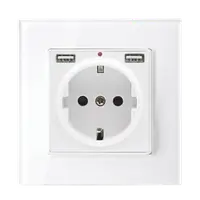 German Type Socket 16a With 2xusb Glass Frame Wh
