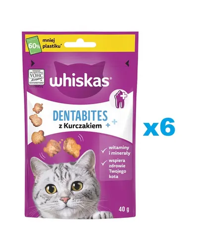 WHISKAS Dentabites 6x40 g gustare dentara pisici adulte, cu pui