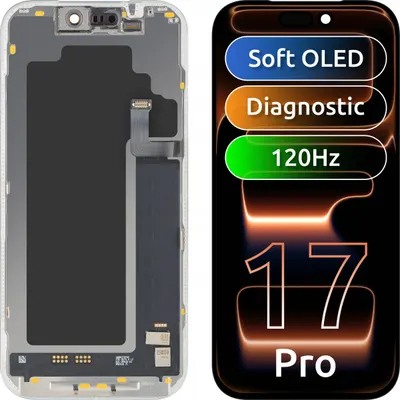 Display cu Touchscreen MP compatibil cu Apple iPhone 17 Pro, cu Rama, Versiune Soft OLED FHD 120Hz IC Movable, Negru