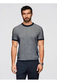 Tricou din bumbac cu tricotaj texturat OM-TSCT-0265 - Albastru inchis