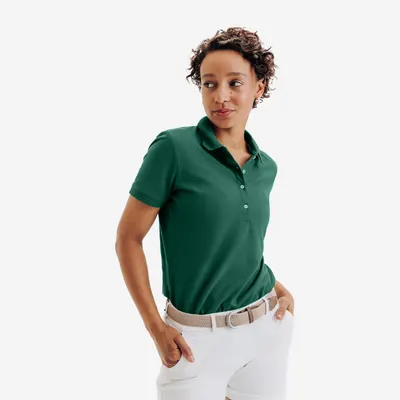 Tricou polo golf din bumbac și poliester MW500 Verde Damă