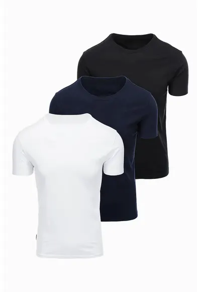 Set de tricouri regular fit din bumbac - 3 piese - Alb/Negru/Bleumarin
