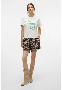 Tricou de bumbac organic cu imprimeu - Verde aquamarin/Alb murdar