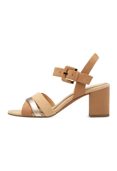 Sandale cu barete incrucisate - Maro camel/Argintiu