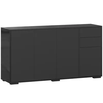 HOMCOM Bufet mobilier de depozitare 2 sertare glisante 4 uși poliță reglabilă panouri aglomerate 140 x 36 x 74 cm negru | Aosom Romania