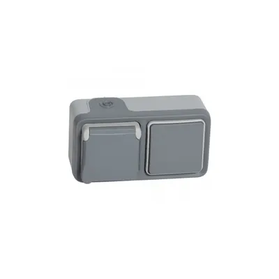 priza Plexo IP55 - BS - 13 A - 2P+E unswitched + Intrerupator cap scara - surface mounting - gri