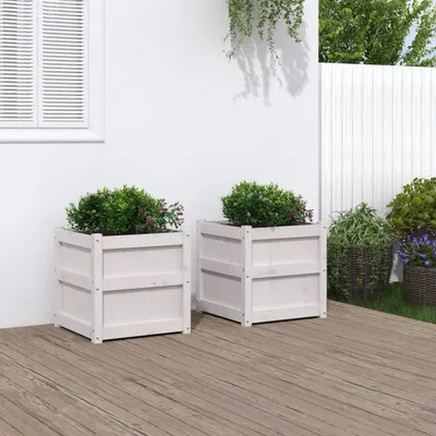 Gossi jardiniere de gradina, 2 buc., alb, lemn masiv de pin