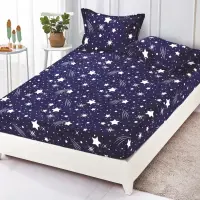 Cearsaf / Husa cu Elastic Cocolino 180x200cm si 2 fete de perna 50x70cm, Albastru, ploaie de stele