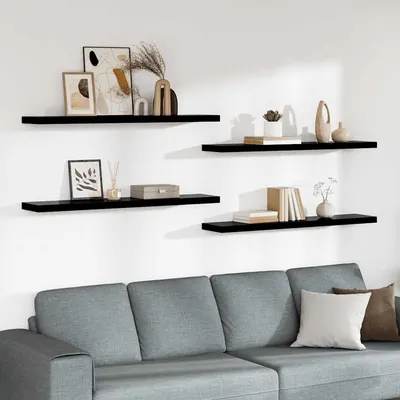 vidaXL Rafturi de perete 4 buc. negru extralucios 120x23,5x3,8 cm MDF