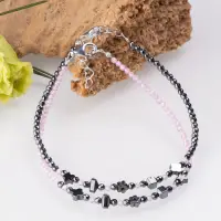 Bratari argint 2 in set din hematit si cubic zirconia roz deschis 1.5 mm
