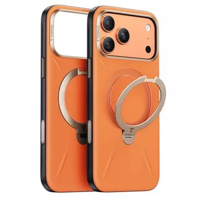 Husa MagSafe pentru Apple iPhone 17 Pro, Torras, QPRO Leather, Portocalie