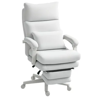 HOMCOM Scaun rotativ, aspect de in, ajustabil în înălțime, cu înclinare de 160 de grade, suport pentru picioare, crem | Aosom Romania