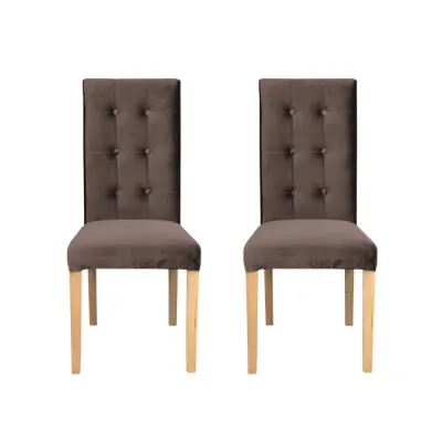 Set 2 scaune living TEO LUX, picioare lemn natur, stofa maro, 46x60x98 cm