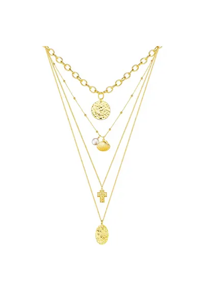 Colier stratificat placat cu aur de 14K - Auriu