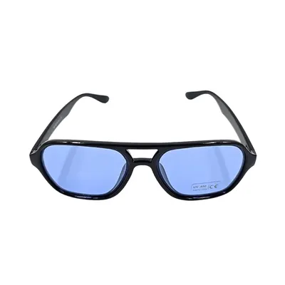 Ochelari de soare, bărbați, Aristo, ramă neagră lucioasă, lentile albastre fumurii, formă geometrică aviator, protecție UV 400