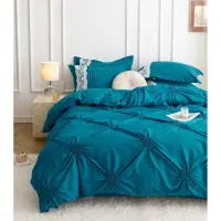 Lenjerie de Pat Premium, JOJO HOME, Finet Soft Touch, cu Inimioare din Pliuri Brodate, si Dantela Delicata, 6 Piese, Nesifonabila si Durabila, Turquoise