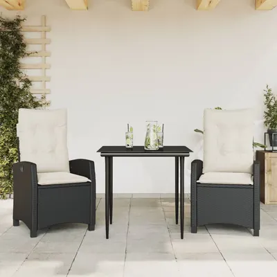 Gossi set mobilier de gradina cu perne, 3 piese, negru, poliratan