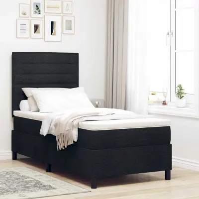 vidaXL Pat cu arcuri cu saltea cu led Negru 90 x 200 cm țesătură