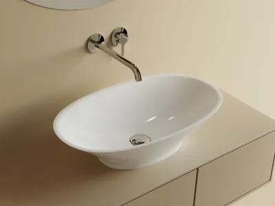 Lavoar pe blat, din compozit lucios, oval, 36x61x14.5 cm, Foglia Selena