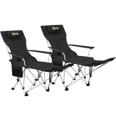 Outsunny Set de 2 Scaune de Camping Pliabile cu Suport pentru Picioare Detașabil, 82x100x88 cm, Negru | Aosom Romania