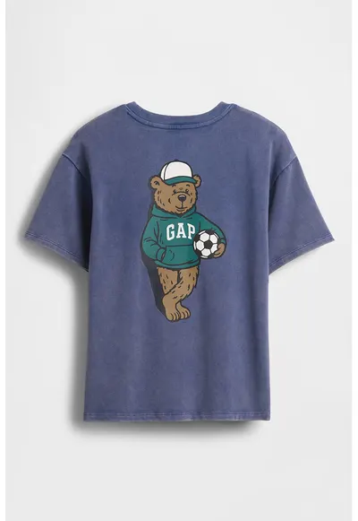 Tricou de bumbac cu imprimeu contrastant pe spate - Albastru petrol