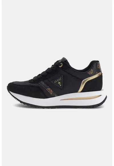 Pantofi sport cu talpa wedge si logo - Auriu/Negru