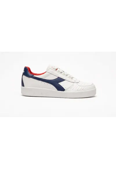 Tenisi dama B.Elite - piele naturala - alb cu accente albastre si rosii - stil retro - confort sporit