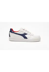 Tenisi dama B.Elite - piele naturala - alb cu accente albastre si rosii - stil retro - confort sporit -