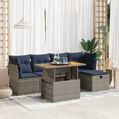 Gossi set mobilier gradina cu perne 6 piese gri poliratan/lemn acacia
