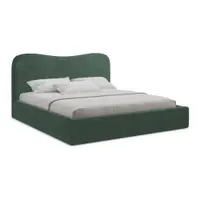 Pat matrimonial verde tapițat cu spațiu de depozitare cu somieră 180x200 cm Kahai – Makamii