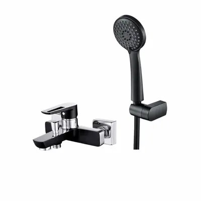 Set de dus Deante Boro cu para 3 functii, furtun, suport fix negru mat si baterie cada negru crom lucios, Cersanit Mille