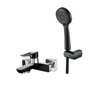 Set de dus Deante Boro cu para 3 functii, furtun, suport fix negru mat si baterie cada negru crom lucios, Cersanit Mille