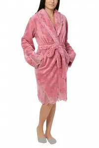 Halat dama cu aplicatii din dantela, Jeannine, dark powder pink (Marime halat: L)