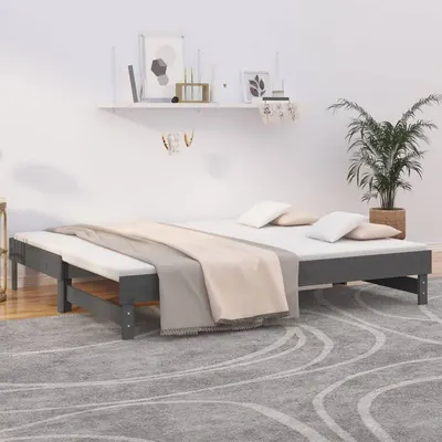 vidaXL Pat de zi extensibil, gri, 2x(100x200) cm, lemn masiv de pin