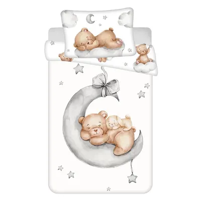 Lenjerie de pat pentru copii albă din bumbac pentru pătuț 100x135 cm Teddy Bear "Ribbon" – Jerry Fabrics