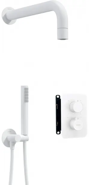 Set de dus incastrat, cu brat , para de dus si baterie cu termostat, alb, Deante Box