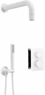 Set de dus incastrat, cu brat , para de dus si baterie cu termostat, alb, Deante Box